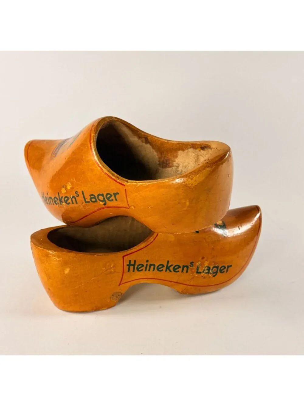 Heinekens Large Wooden Dutch Clogs 2 Left Shoes Windmill Design Decoration Only